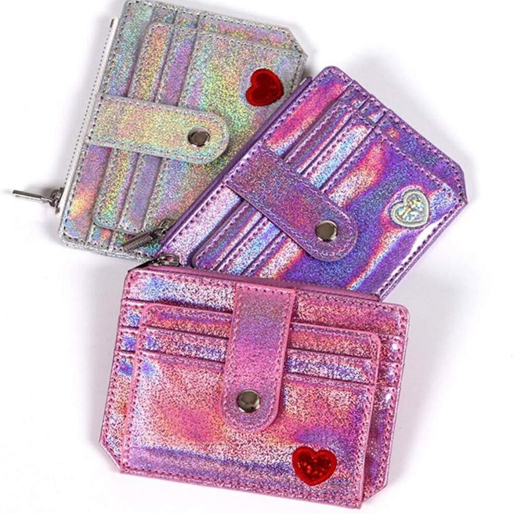 Small Glitter Wallet RFID Card Holder Pink Faux Leather Girls Gift - Picture 9 of 9